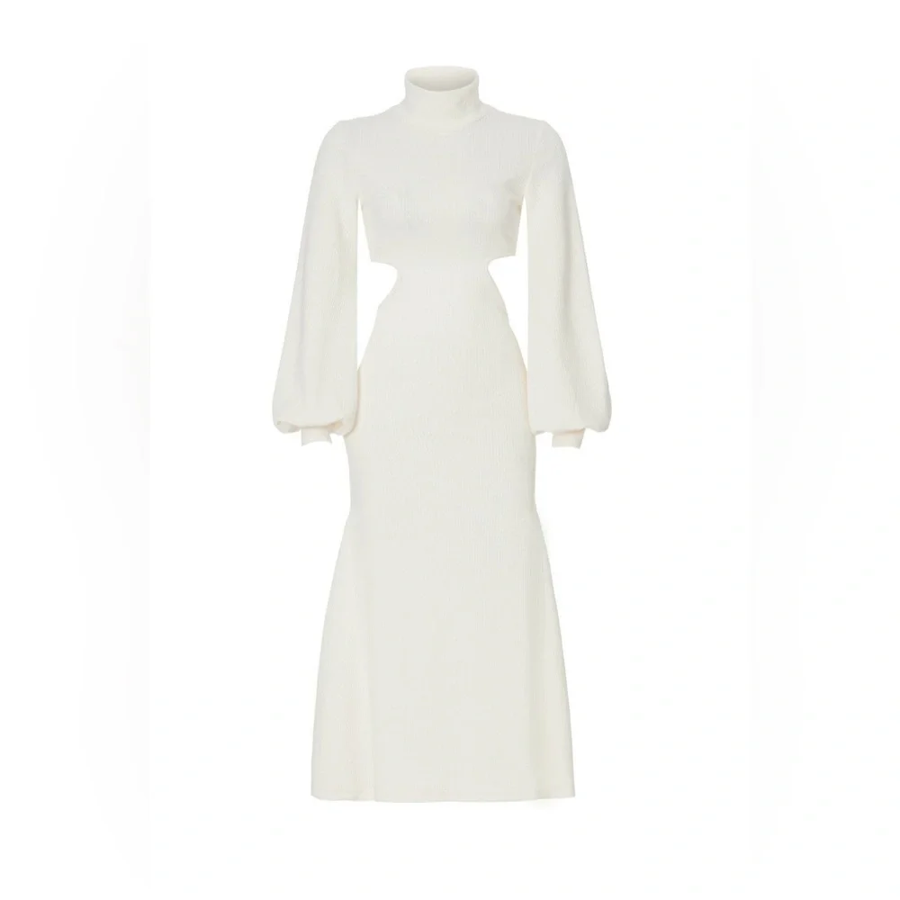 WeWoreWhat Cream Ribbed Turtleneck Sheath Dress NWHT